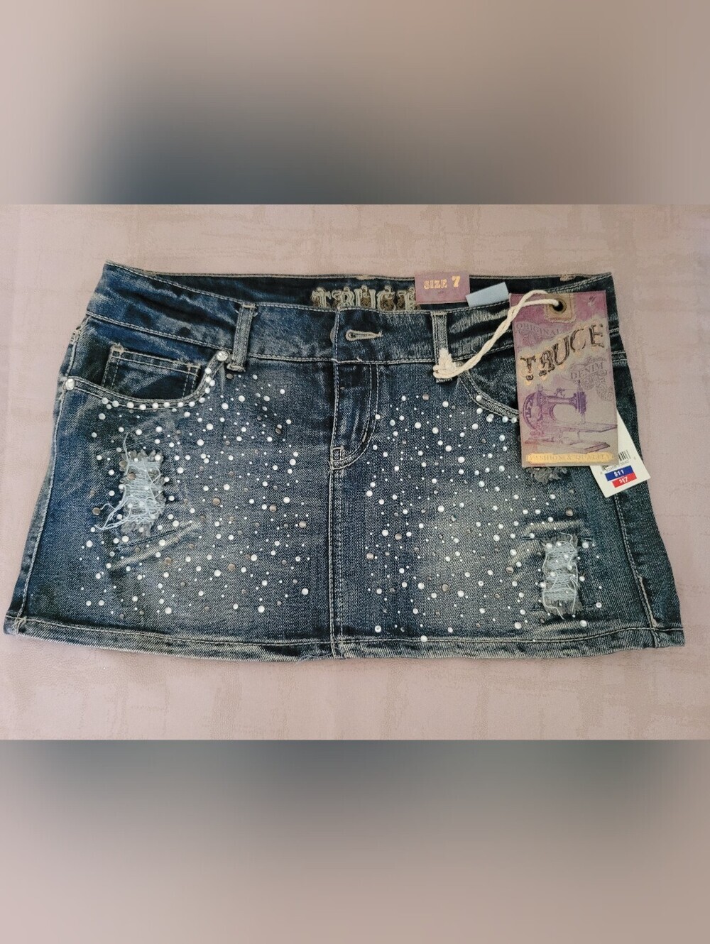 Studded Blue Denim Mini Skirt - Size 7